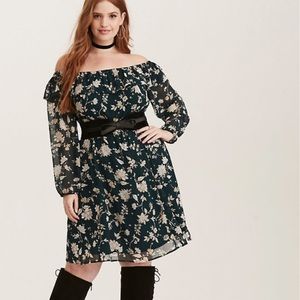 Torrid Floral Chiffon Off Shoulder Skater Dress